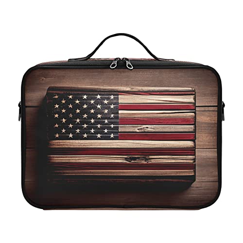 ZRWLUCKY Holztasche mit amerikanischer Flagge, tragbarer Kosmetik-Organizer, Reise-Make-up-Pinsel, Make-up-Tasche mit Trennwänden, Neceser Para Mujer für Damen, Herren, Frau, Mutter, Kinder, Teenager von ZRWLUCKY