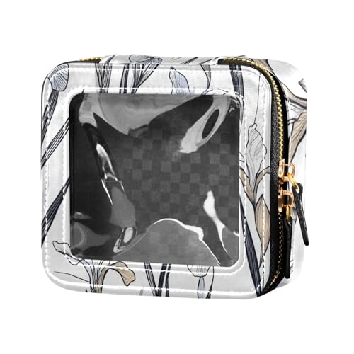 ZRWLUCKY Iris Beauty Kosmetiktasche aus Leder, mit Blumen und Blättern, wasserdicht, transparent, Kulturbeutel, Make-up-Tasche, Organizer für Reisen, Iris Beauty Blumen und Blätter von ZRWLUCKY