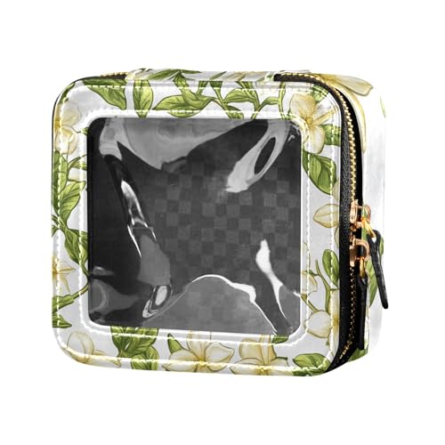 ZRWLUCKY Jasmin Kosmetiktasche mit Blumen und Blättern, transparent, für Toilettenartikel, Nagellack, Organizer, Tasche für Reisen, Gelb, Jasminblüte und Blattgelb von ZRWLUCKY