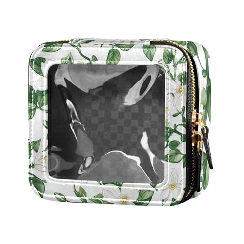 ZRWLUCKY Jasmin Kosmetiktasche mit Blumen und Blättern, transparent, klein, wasserdicht, Reise-Kulturbeutel, kleine Kosmetiktasche für Geldbörse für Reisen, Jasminblüten und Blätter von ZRWLUCKY