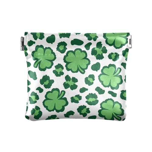 ZRWLUCKY Kleeblatt Leopard St Patrick's Damen Leder Münzgeldbörse Einzigartige Mini-Make-up-Tasche für Frauen von ZRWLUCKY