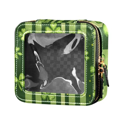 ZRWLUCKY Kleeblatt und Streifen Grüne, transparente Reise-Make-up-Tasche, Kulturbeutel mit Reißverschluss, kleine Kosmetiktasche für Geldbörse, für Reisen, Kleeblatt und Streifengrün, Kleeblatt- und von ZRWLUCKY