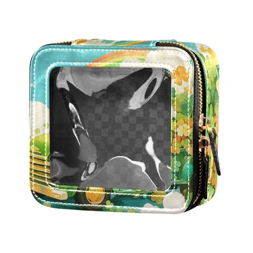 ZRWLUCKY Kleeblatt und Wolke Mini-Make-up-Tasche, transparent, Reise-Kulturbeutel, Leder, Organizer-Taschen zum Fliegen, Blaugrün, Kleeblatt und Wolke Blaugrün von ZRWLUCKY
