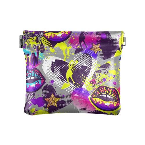 ZRWLUCKY Kleine Geldbörse für Damen, Leder, Münzgeldbörse, einzigartige Mini-Geldbörse für Frauen und Mädchen, Grau / Gelb, Mehrfarbig, 4.33"(L) x 3.74"(W) x 0.39"(H), Aufdruck von ZRWLUCKY