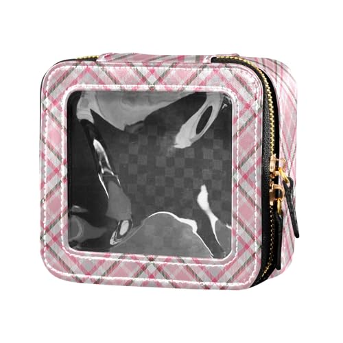ZRWLUCKY Kosmetiktasche, Schottland-Büffelkaro, Pfirsichmuster, transparent, Make-up-Tasche, Kulturbeutel, Organizer für Damen, Schottland Buffalo Plaid Schottenkaro Pfirsichmuster von ZRWLUCKY