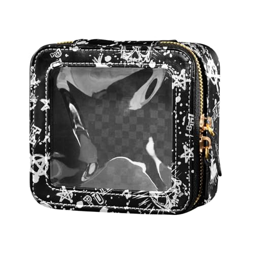 ZRWLUCKY Kosmetiktasche, abstrakter weißer Punk-Totenkopf "Happy Halloween", Kulturbeutel, tragbarer Make-up-Organizer für Fliegen, Abstrakter weißer Punk-Totenkopf Happy Halloween von ZRWLUCKY