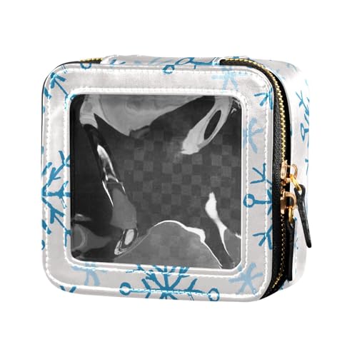ZRWLUCKY Kosmetiktasche für Damen, Motiv: blaue Schneeflocken, niedlich, Reise-Kosmetiktasche, Blaue Schneeflocken für Weihnachten von ZRWLUCKY