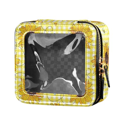 ZRWLUCKY Kosmetiktasche für Damen, Motiv: niedliche Bienen, Glücksbringer und Sonnenblumen, transparent, für Reisen, Niedliche Bienen und Sonnenblumen von ZRWLUCKY