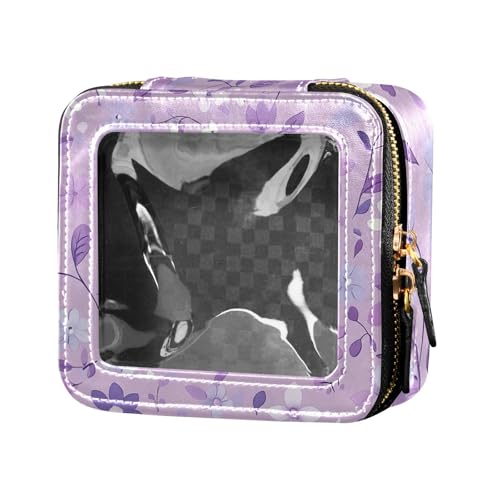 ZRWLUCKY Kosmetiktasche mit Blumenmotiv, lila, niedlich, transparent, Reise-Kulturbeutel, kleine Kosmetiktasche für Geldbörse zum Fliegen, Blumen lila, Violette Blumen von ZRWLUCKY