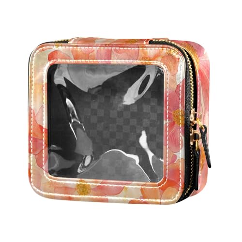 ZRWLUCKY Kosmetiktasche mit Blumenmuster, Pfirsichfarben, Boho-Stil, transparent, für Geldbörse, wasserdicht, Reise-Kulturbeutel, Kosmetiktasche für Reisen, Blumen Pfirsich Boho von ZRWLUCKY
