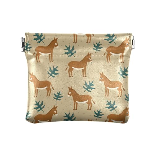 ZRWLUCKY Kosmetiktasche mit Esel-Motiv, aus PU-Leder, kleine Münze, ausgefallene Make-up-Tasche, Wechselgeldbörse für Mädchen und Damen, Esel-Tierblatt, 4.33"(L) x 3.74"(W) x 0.39"(H), Aufdruck von ZRWLUCKY