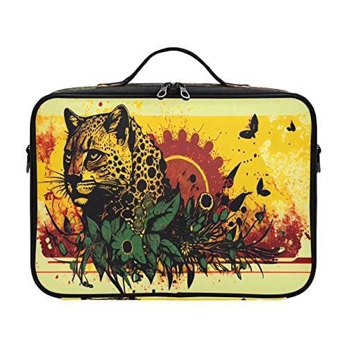 ZRWLUCKY Kosmetiktasche mit Leopardenmuster, Sonnenblume, Blume, Reisen, Kulturbeutel, Öffnung, Make-up-Tasche, Reise-Make-up-Tasche, Bolsa Para Cargar Maquillajes für Frauen, Mädchen, Teenager, von ZRWLUCKY