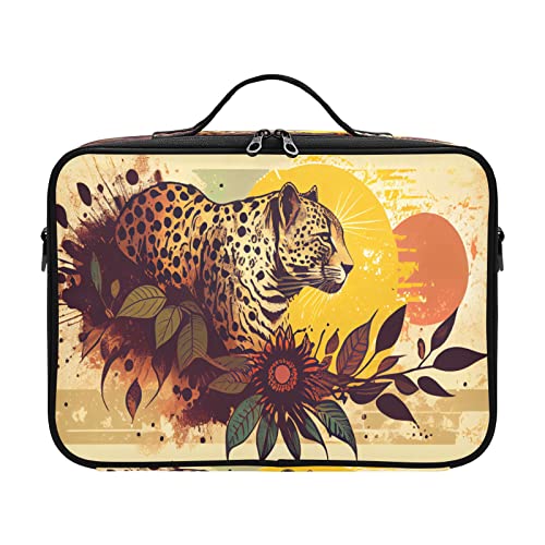 ZRWLUCKY Kosmetiktasche mit Leopardenmuster, Sonnenblume, Kulturbeutel für Damen, Reisetasche mit Fächern, große Make-up-Tasche, Maletas Para-Zubehör für Frauen, Mädchen, Teenager, Damen, Teenager, von ZRWLUCKY