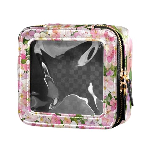 ZRWLUCKY Kosmetiktasche mit Pflaumenblüten-Blumen, transparent, klein, aus Leder, Kulturbeutel, Kosmetik-Organizer für Reisen, Pflaumenblüten von ZRWLUCKY