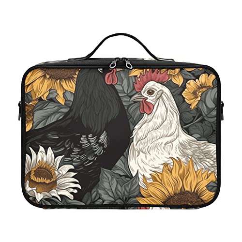 ZRWLUCKY Kosmetiktasche mit Reißverschluss, Motiv: Hahn, Sonnenblume, Weiß, Schwarz, Reise, Beauty-Tasche, Make-up-Tasche, tragbare Make-up-Tasche, Estuches para maquillaje viajar für Frauen, Mädchen, von ZRWLUCKY