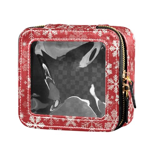 ZRWLUCKY Kosmetiktasche mit Reißverschluss, Motiv: Schneeflocken, Weiß, Weihnachtsmotiv, Kulturbeutel mit Reißverschluss, Leder, Organizer für Fliegen, Weiße Winter-Schneeflocken für Weihnachten von ZRWLUCKY