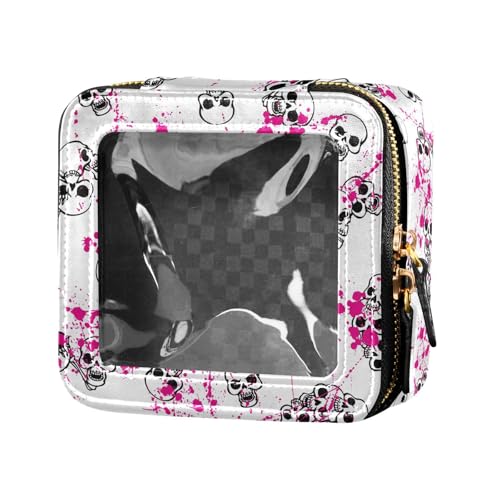 ZRWLUCKY Kosmetiktasche mit Totenkopf-Motiv, niedlich, aus transparentem Leder, Kulturbeutel, Make-up-Tasche, Organizer für Reisen, Totenkopf böse von ZRWLUCKY