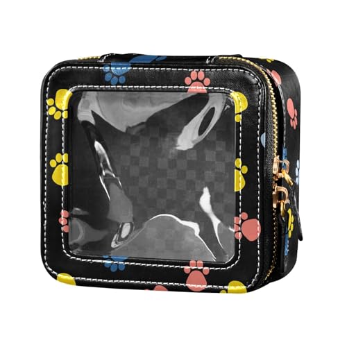 ZRWLUCKY Kosmetiktasche mit abstraktem Hundepfotenmuster, transparent, Kulturbeutel, Nagellack, Organizer, Tasche für Reisen, Abstraktes gelbes niedliches Hundepfotenmuster von ZRWLUCKY