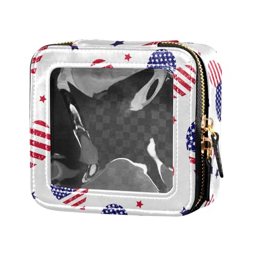 ZRWLUCKY Kosmetiktasche mit amerikanischer Flagge, Herzen, transparent, klein, Kulturbeutel, Make-up-Organizer für Reisen, Amerikanische Flagge Herzen 4. Juli von ZRWLUCKY