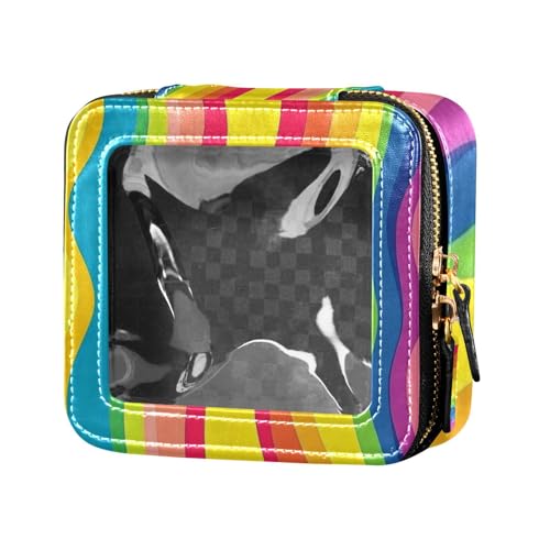 ZRWLUCKY Kosmetiktasche mit bunten Streifen, biegsam, transparent, Kulturbeutel mit Reißverschluss, Leder-Organizer-Tasche zum Fliegen, bunte Streifen, Bunte Streifen von ZRWLUCKY