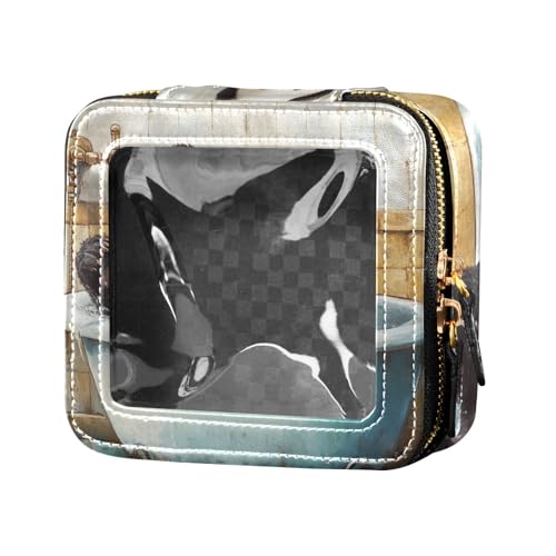 ZRWLUCKY Kosmetiktasche mit niedlichem Panda-Motiv, transparent, klein, Make-up-Tasche, wasserdicht, Reise-Kulturbeutel, kleine Kosmetiktasche für Geldbörse für Reisen, Niedliche Panda-Retro-Badewanne von ZRWLUCKY