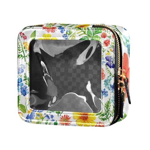 ZRWLUCKY Kosmetiktasche mit silberfarbenem Farn und Blumen, transparent, Kulturbeutel, Leder, Organizer für Reisen, Silberfarn-Beauty-Blumen von ZRWLUCKY