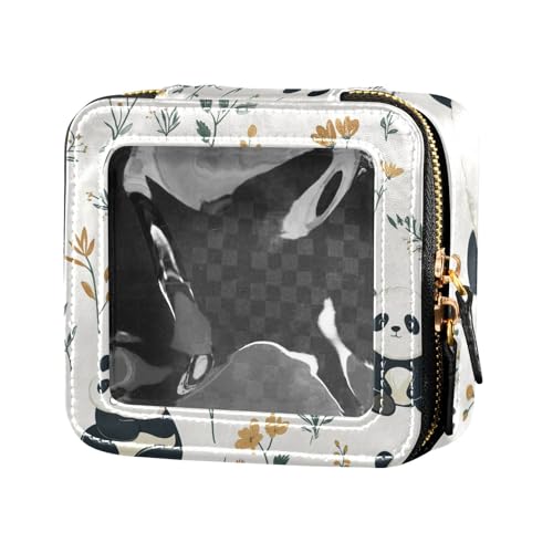 ZRWLUCKY Kosmetiktasche mit süßem Panda-Motiv, weiß, Wildblumen, transparent, wasserdicht, Reise-Kulturbeutel, Kosmetik-Organizer für Damen, Niedlicher Panda, weiße Wildblumen von ZRWLUCKY