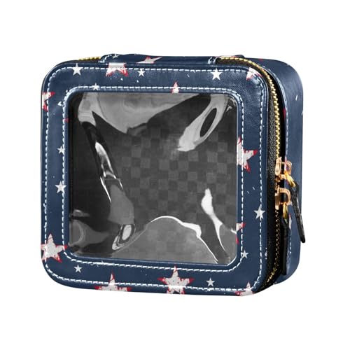 ZRWLUCKY Kosmetiktasche mit weißem Sternen und blauem Hintergrund, transparente Make-up-Tasche mit Reißverschluss, Nagellack-Organizer-Tasche zum Fliegen, weiße Sterne und blauer Hintergrund, Weiße von ZRWLUCKY