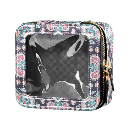 ZRWLUCKY Kosmetiktasche mit wunderschönem indischem Blumenmuster, Paisleymuster, niedlich, transparent, wasserdicht, Reise-Kulturbeutel, Kosmetik-Organizer für Fliegen, Schöne indische Blume, von ZRWLUCKY