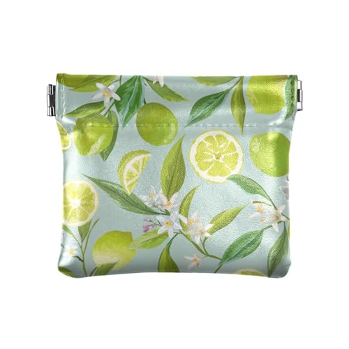 ZRWLUCKY Limettengrün Zitrusfrüchte PU-Leder kleine Münze wasserdicht Schmuck Organizer für Mädchen Damen Handtasche, Limetten-Zitrusfrüchte, 4.33"(L) x 3.74"(W) x 0.39"(H), Aufdruck von ZRWLUCKY