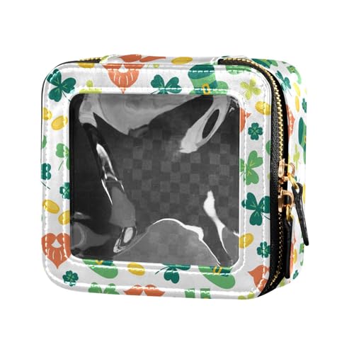 ZRWLUCKY Lucky Green Clover Pattern Coins Clear Small Makeup Bag Waterproof Travel Toiletry Bag Cosmetic Bags Organizer for Women, Glücksmünzen mit grünem Kleeblattmuster von ZRWLUCKY