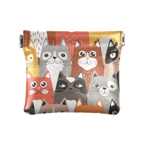 ZRWLUCKY Lustige Cartoon-Katzen-Geldbörse aus Stoff, klein, Leder, wasserdicht, für Damen und Mädchen, Lustiger Cartoon-Katzenstoff, 4.33"(L) x 3.74"(W) x 0.39"(H), Aufdruck von ZRWLUCKY
