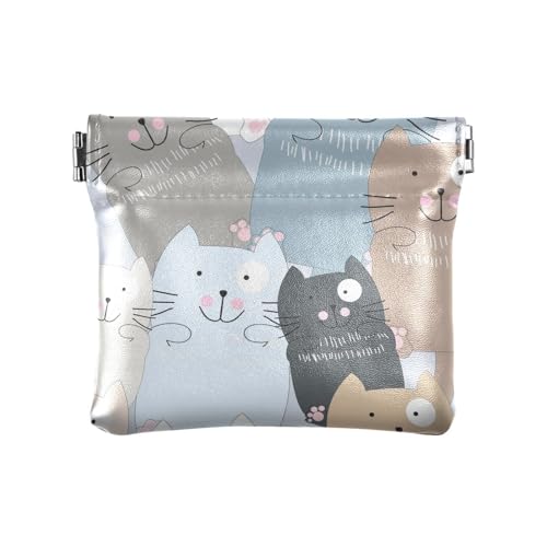 ZRWLUCKY Lustiges, niedliches markantes Kätzchenmotiv, Leder, Geldbörse, tragbar, Schmuck-Organizer für Damen und Mädchen, Blau, Mehrfarbig, 4.33"(L) x 3.74"(W) x 0.39"(H), Aufdruck von ZRWLUCKY