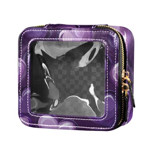 ZRWLUCKY Make-up-Tasche mit Herzen, durchsichtig, Reise-Kulturbeutel, Make-up-Tasche, Organizer für Fliegen, dunkelviolett und schwarzes Herz, Dunkelviolettes und schwarzes Herz von ZRWLUCKY
