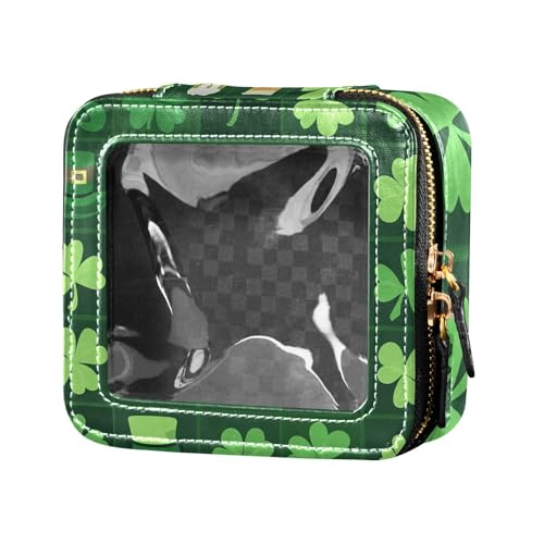 ZRWLUCKY Make-up-Tasche mit Hut und Kleeblatt, klein, Leder, Kulturbeutel, Kosmetiktasche für Damen, Hut und Kleeblatt kariert, Hut und Kleeblatt kariert von ZRWLUCKY