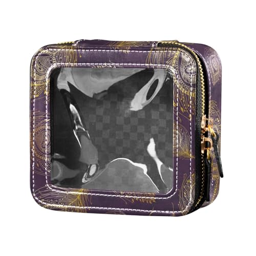 ZRWLUCKY Make-up-Tasche mit Pfauenmotiv, Vogel und Feder, wasserdicht, transparent, wasserdicht, Reise-Kulturbeutel, Make-up-Organizer für Reisen, Goldfarbene Pfauenfedern, Violett von ZRWLUCKY