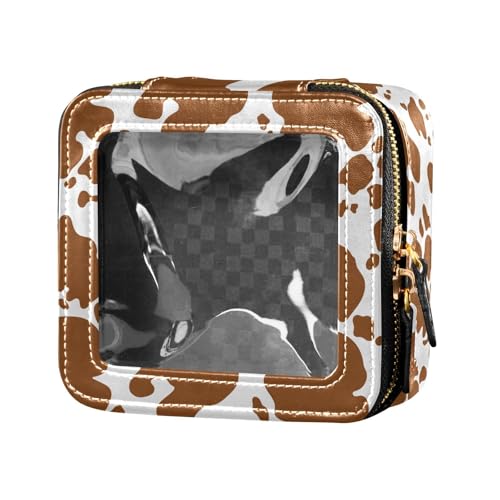 ZRWLUCKY Make-up-Tasche mit braunem Kuhmuster, transparent, klein, Reisetaschen für Toilettenartikel, Leder-Organizer-Taschen zum Fliegen, Braunes Kuhmuster von ZRWLUCKY