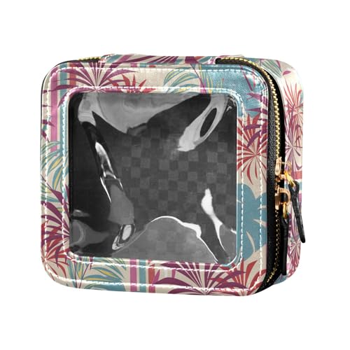 ZRWLUCKY Make-up-Tasche mit bunten tropischen Pflanzenblättern, wasserdicht, transparent, Reise-Kulturbeutel, Kosmetik-Organizer für Fliegen, Bunte tropische Pflanzenblätter von ZRWLUCKY