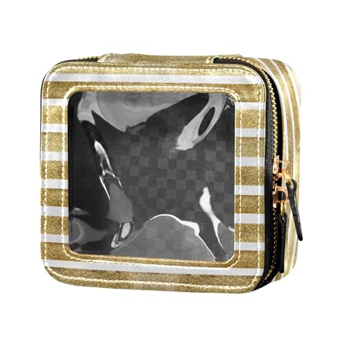 ZRWLUCKY Make-up-Tasche mit goldfarbenen Streifen, niedlich, transparent, mit Reißverschluss, Make-up-Tasche, Organizer für Fliegen, Goldstreifen von ZRWLUCKY