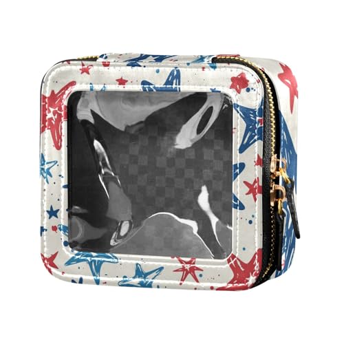 ZRWLUCKY Make-up-Tasche mit roten und blauen Sternen, transparent, wasserdicht, Reise-Kulturbeutel, tragbarer Make-up-Organizer für Reisen, rote und blaue Sterne, modern, Rote und blaue Sterne von ZRWLUCKY