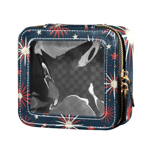 ZRWLUCKY Mini-Make-up-Tasche, transparent, mit Reißverschluss, Kosmetiktasche, Organizer für Reisen, rotes Feuerwerk und Sternblau, Rotes Feuerwerk und Sternenblau von ZRWLUCKY
