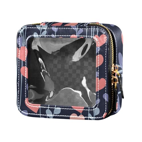 ZRWLUCKY Mini-Make-up-Tasche mit Eukalyptusblatt-Herzen, transparent, mit Reißverschluss, Make-up-Tasche, Organizer für Reisen, Eukalyptusblatt-Herzen von ZRWLUCKY
