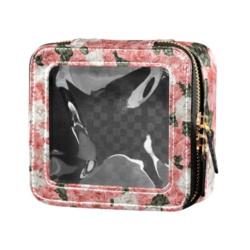 ZRWLUCKY Nature Rose Kosmetiktasche mit Blumen, transparent, Mini-Make-up-Tasche, Kulturbeutel, kleine Kosmetiktasche für Geldbörse für Reisen, Naturrose, Schönheitsblumen von ZRWLUCKY