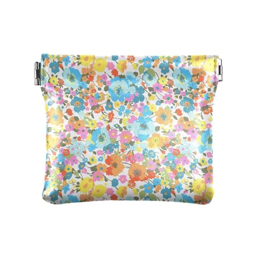 ZRWLUCKY Niedliche, bunte Blumen, rustikal, PU-Leder, kleine Münzen, praktischer Organizer für persönliche Gegenstände für Frauen, Mehrfarbig, 4.33"(L) x 3.74"(W) x 0.39"(H), Aufdruck von ZRWLUCKY