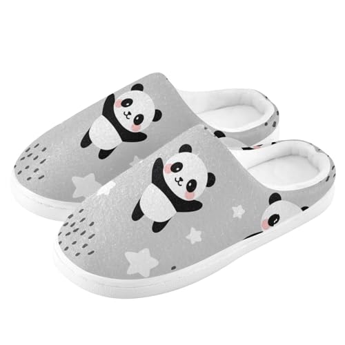 ZRWLUCKY Panda Cartoon Cute Black and White Mens Womens Indoor House Slipper with Memory Foam Fuzzy Warm Cozy Bedroom Slipper, Panda Cartoon Niedlich Schwarz und Weiß, 6-7 Wide Women/4-5 Wide Men von ZRWLUCKY