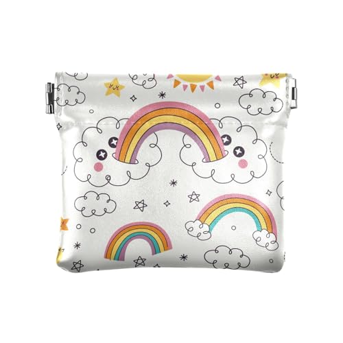 ZRWLUCKY Rainbow and Sun Geldbörse für Damen, Leder, Münzgeldbörse, tragbar, Schmuck für Mädchen, Damen, Beige, Mehrfarbig, 4.33"(L) x 3.74"(W) x 0.39"(H), Aufdruck von ZRWLUCKY