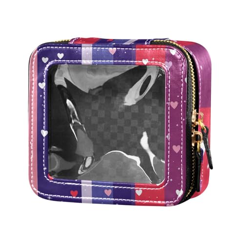 ZRWLUCKY Reise-Make-up-Tasche mit violetten Herzen und Streifen, transparent, wasserdicht, Reise-Kulturbeutel, Make-up-Tasche, Organizer für Fliegen, lila Herz und Streifen, Violettes Herz und von ZRWLUCKY