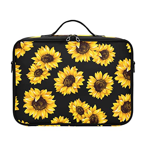 ZRWLUCKY Schwarze Sonnenblumen süße Kosmetiktasche Make-up Tasche Reisen Make-up Tasche Reißverschluss Zug Fall Make-up Tasche Bolsito Para Maquillaje für Frauen Mädchen Teenager Damen Teenager Männer von ZRWLUCKY