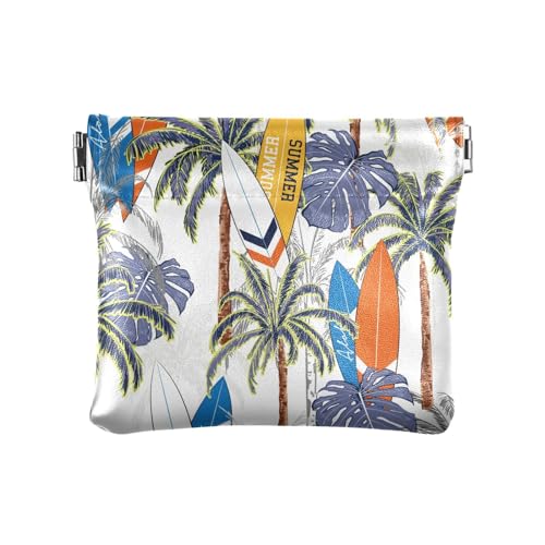 ZRWLUCKY Sea Summer Palm Tropical Trees Damen Leder Münzbörse Wasserdicht Mini Geldbörse Geldbörse für Frauen Mädchen, Sea Summer Palm Tropical Trees, 4.33"(L) x 3.74"(W) x 0.39"(H), Aufdruck von ZRWLUCKY