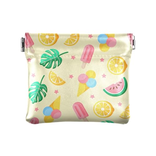 ZRWLUCKY Sommer-Eiscreme-Muster für Damen, PU-Leder, Münzgeldbörse, wasserdicht, Schmuck-Organizer für Frauen, Mehrfarbig, 4.33"(L) x 3.74"(W) x 0.39"(H), Aufdruck von ZRWLUCKY